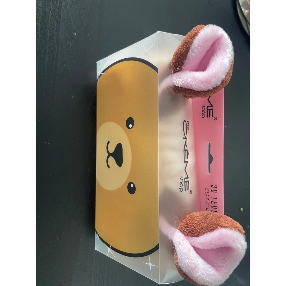 The Creme Shop 3D Teddy Bear Plush Spa Headband Brown Pink Skincare Accessory